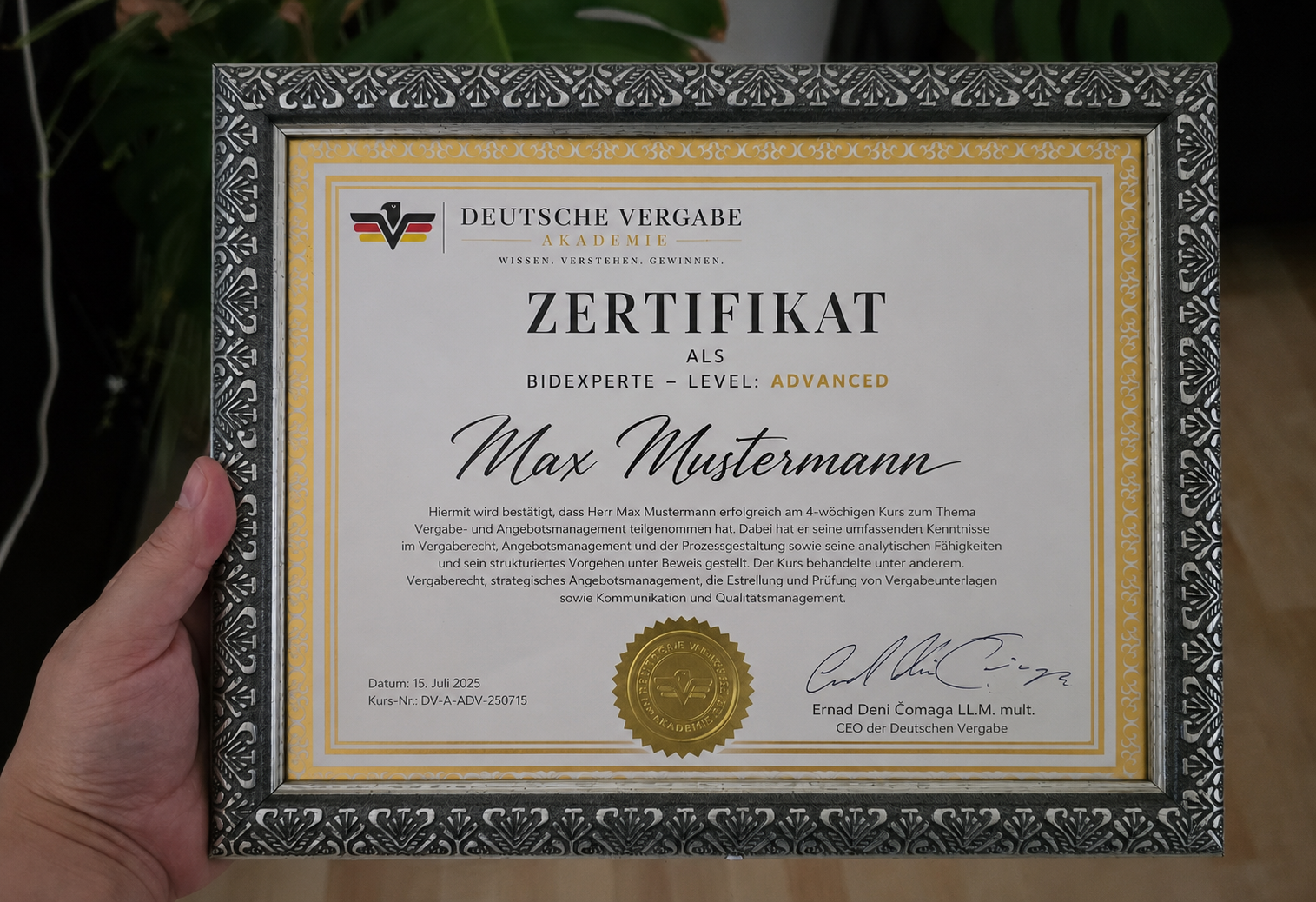 Beispiel eines Teilnahmezertifikats